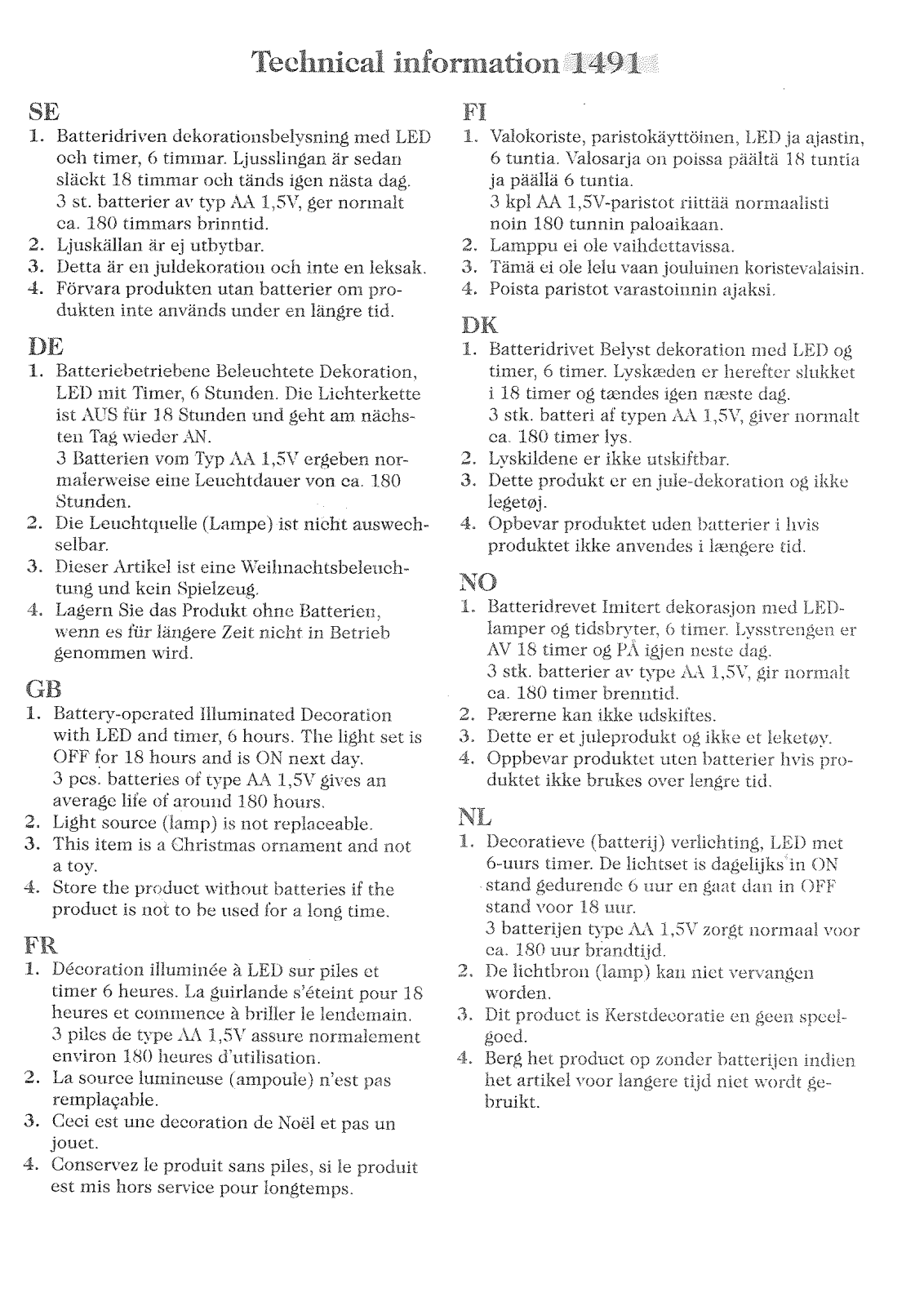 Konstsmide 1491 Technical specification