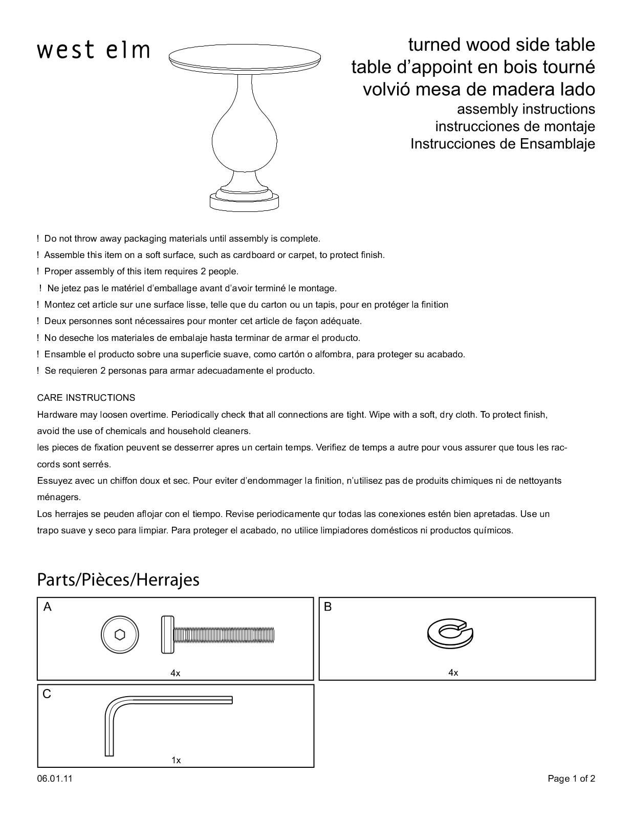 West Elm Turned Pedestal Side Table Assembly Instruction