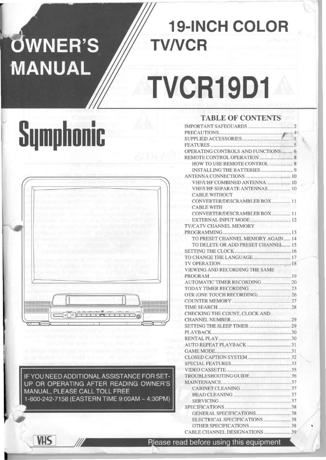 FUNAI TVCR19D1, TVCR19D1 User Manual