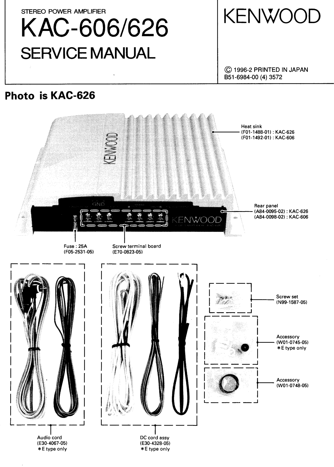 Kenwood KAC-626, KAC-606 Service Manual