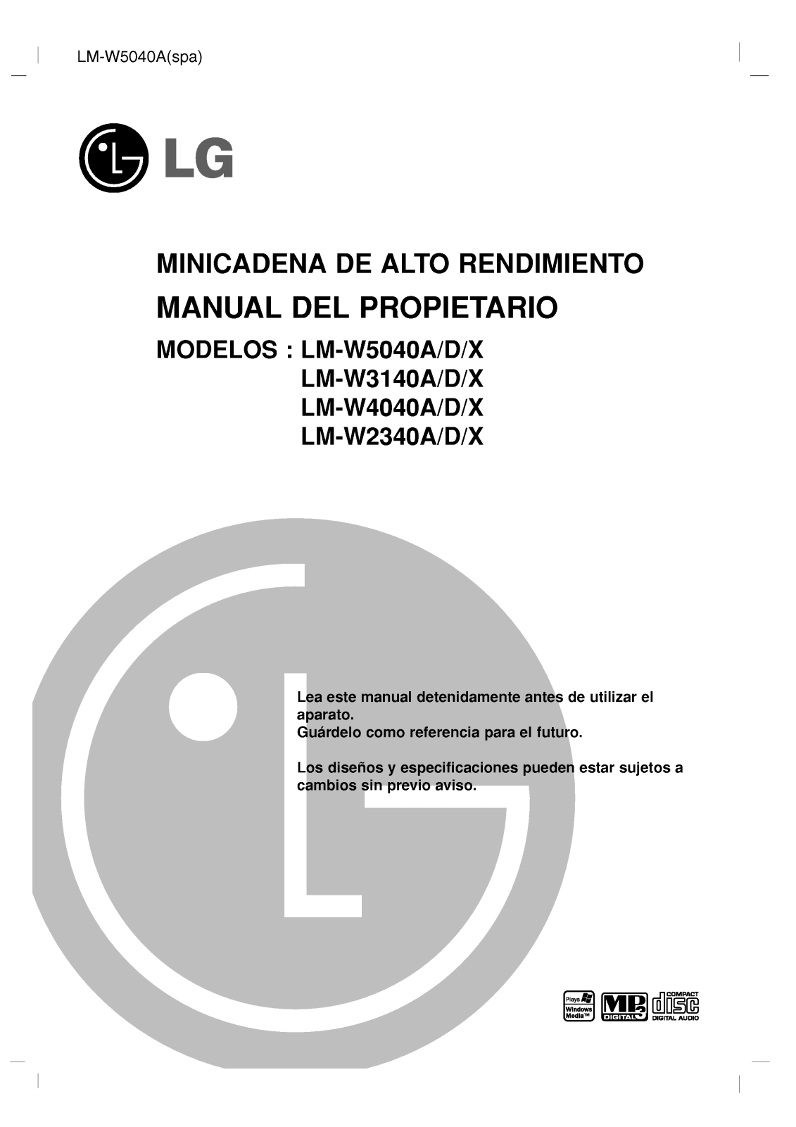 Lg LM-W2340A, LM-W2340D, LM-W2340X, LM-W4040A, LM-W4040D user Manual