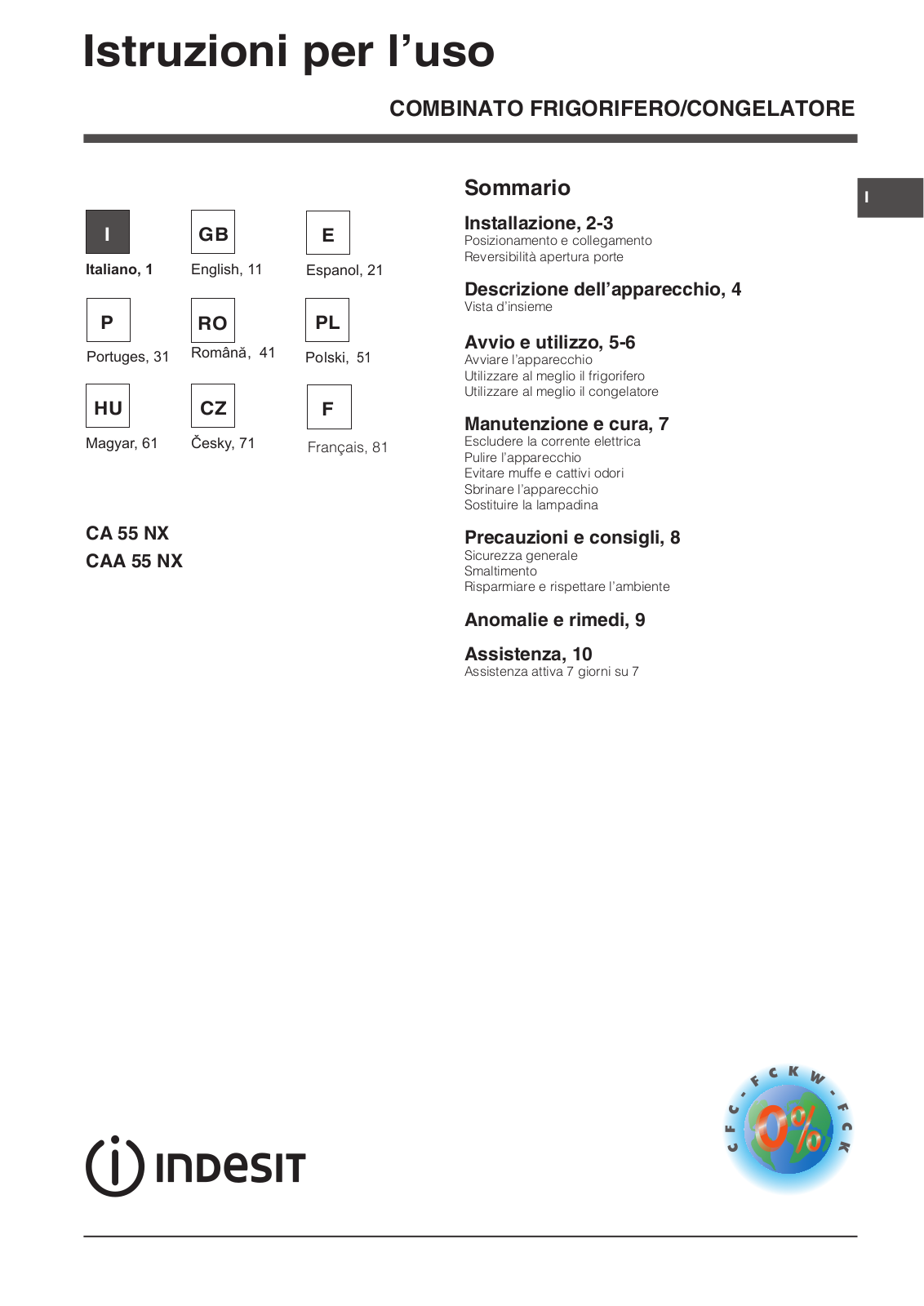 Indesit CAA 55 NX User Manual