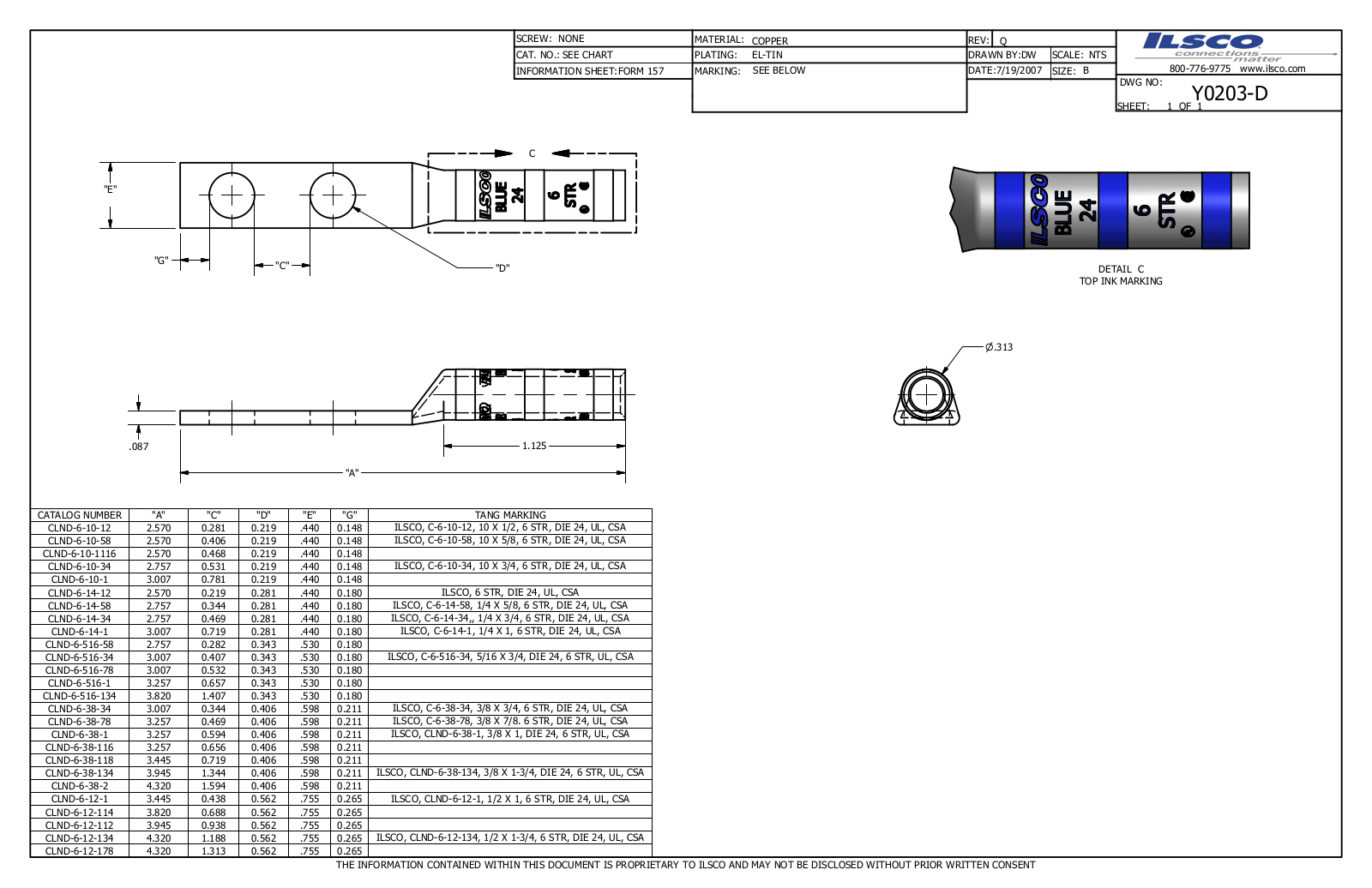 Ilsco CLND-6-38-134 Data sheet