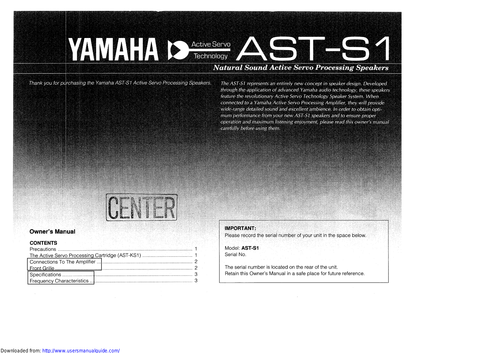 Yamaha Audio ASP-S1 User Manual