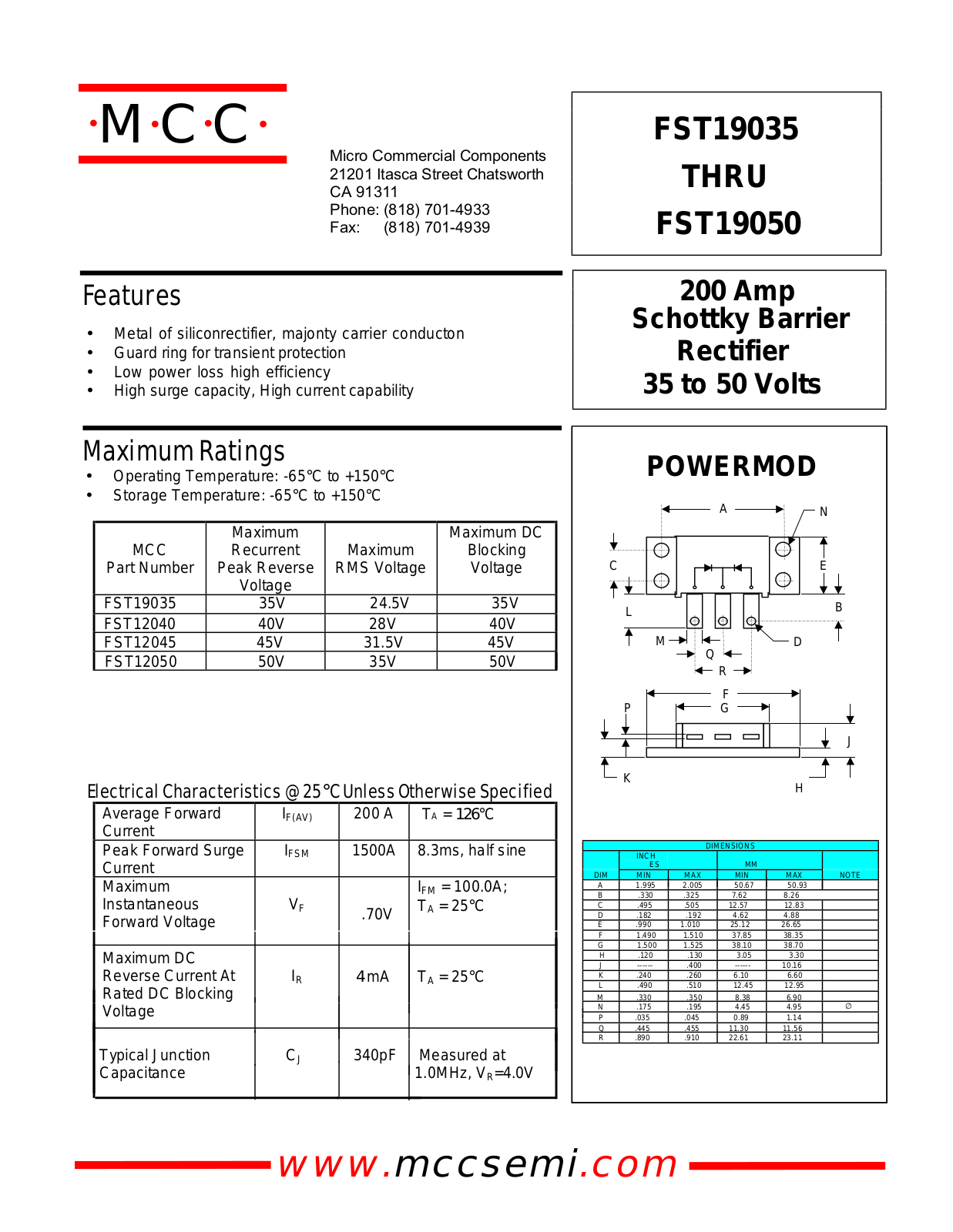 MCC FST19050, FST19045, FST19040, FST19035 Datasheet