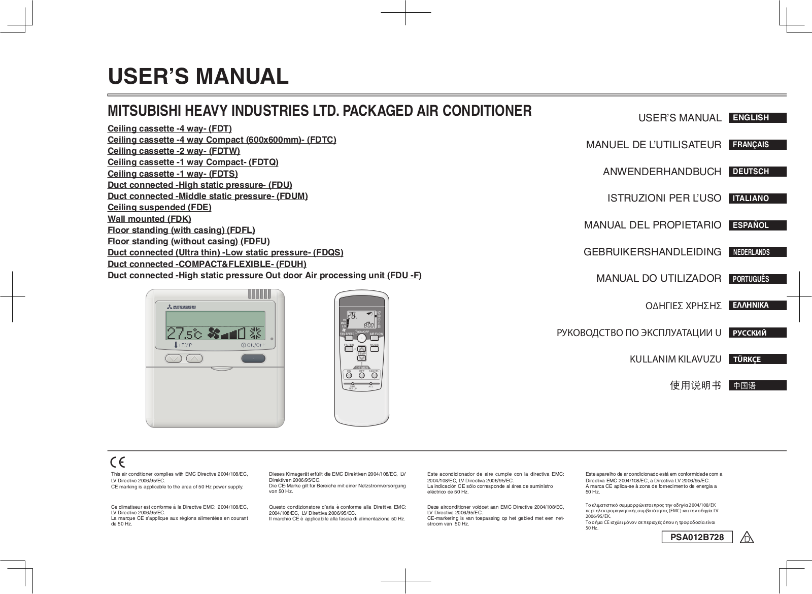 Mitsubishi FDC960KXE6, FDC900KXE6, FDC850KXE6, FDC800KXE6, FDC735KXE6 User Manual