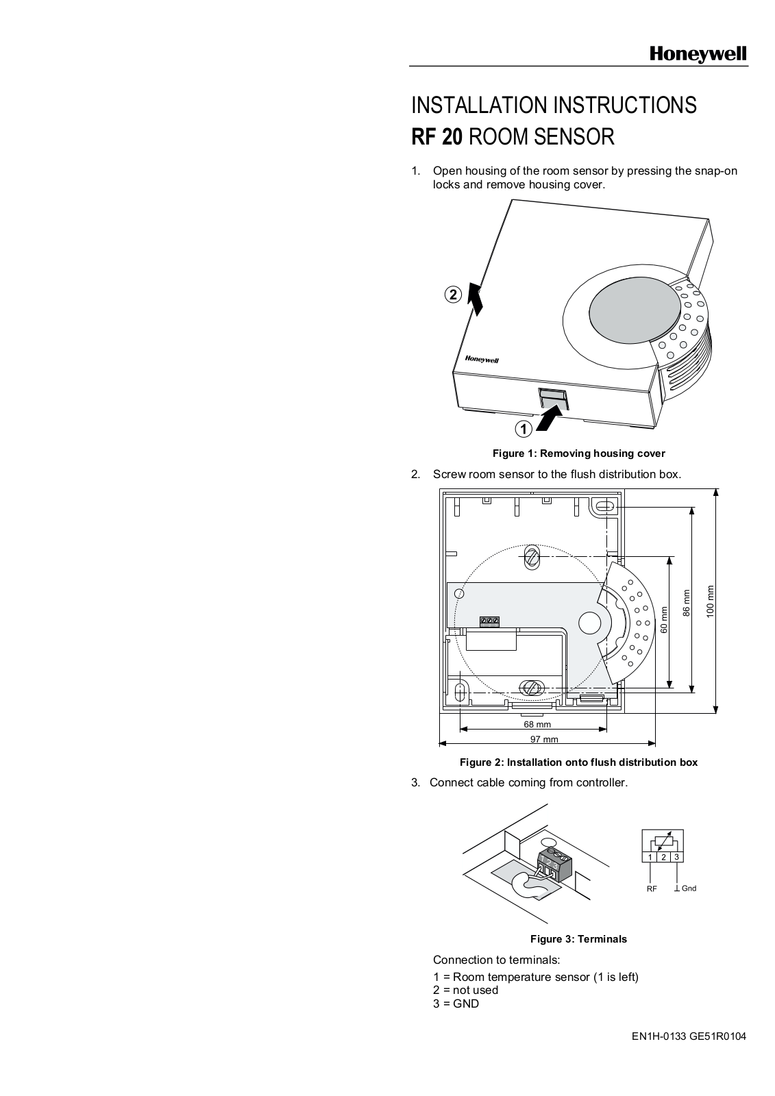 Honeywell RF20 INSTALLATION INSTRUCTIONS