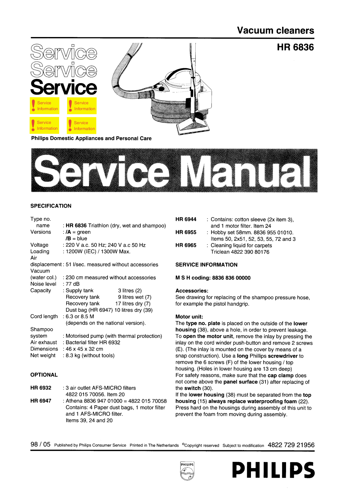 Philips HR6836 Service Manual