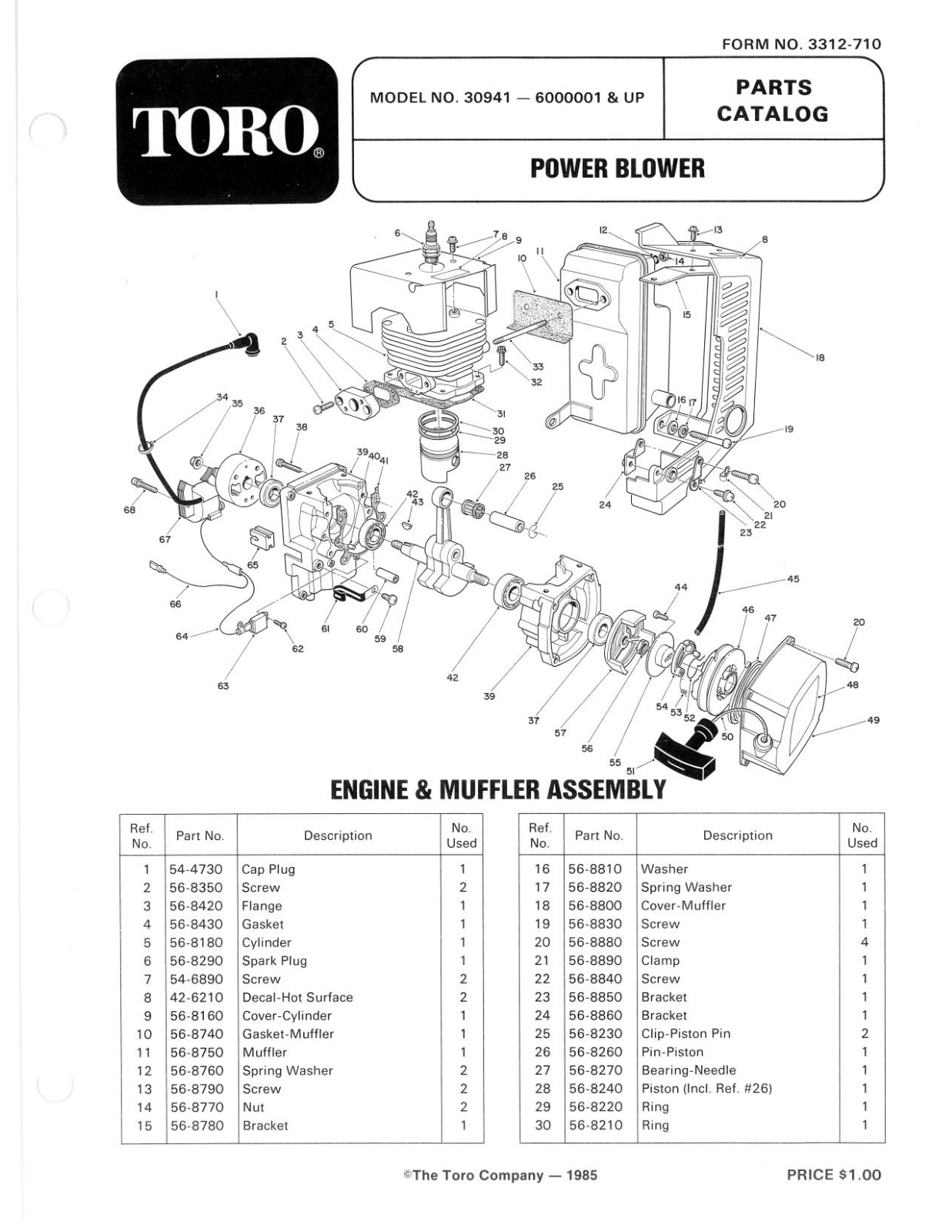 Toro 30941 Parts Catalogue