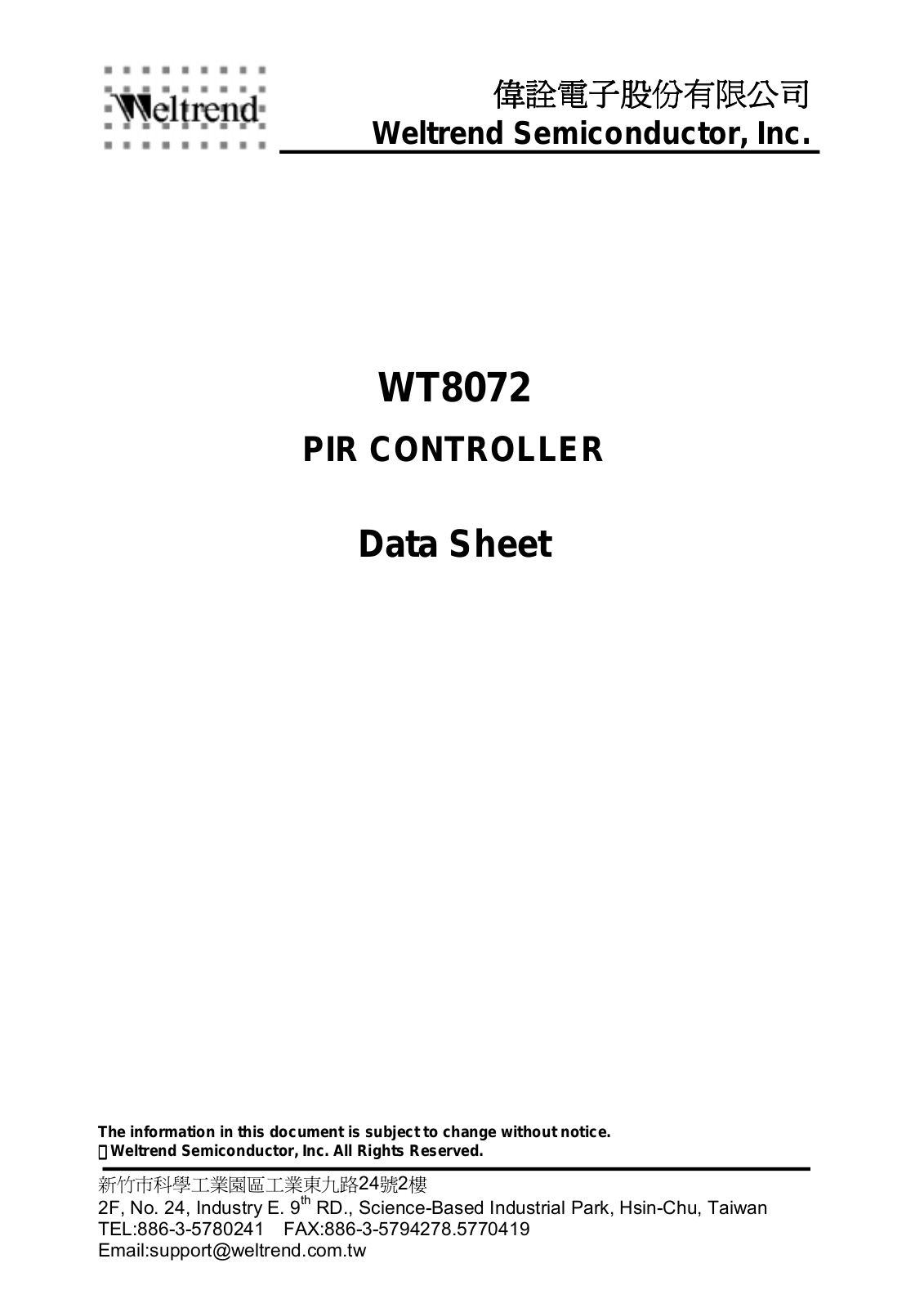 WELTREND WT8072H, WT8072 Datasheet