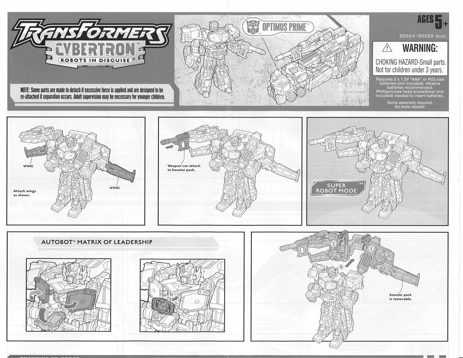 HASBRO Transformers Cybertron Optimus Prime User Manual