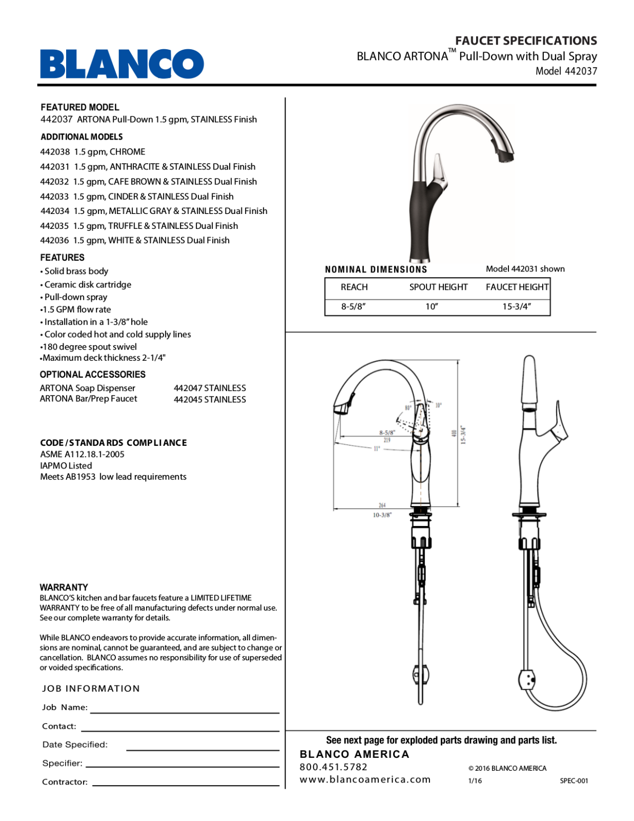 Blanco 442273 Specifications