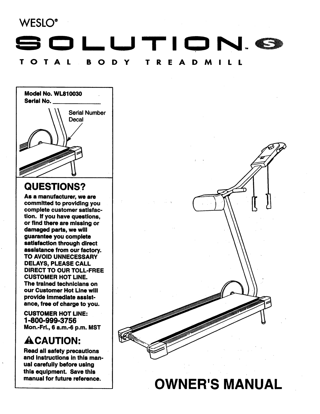 Weslo WL810030 Owner's Manual