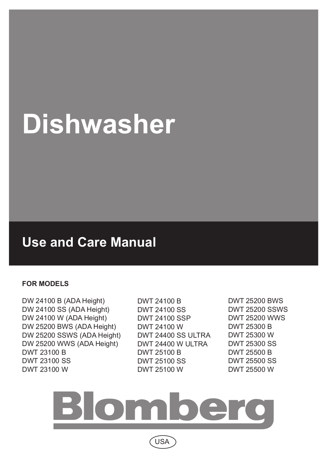 Blomberg DW 25200 SWSS, DW 25200 BWS, DWT 24400 SS Ultra, DW 24100 SS User Manual