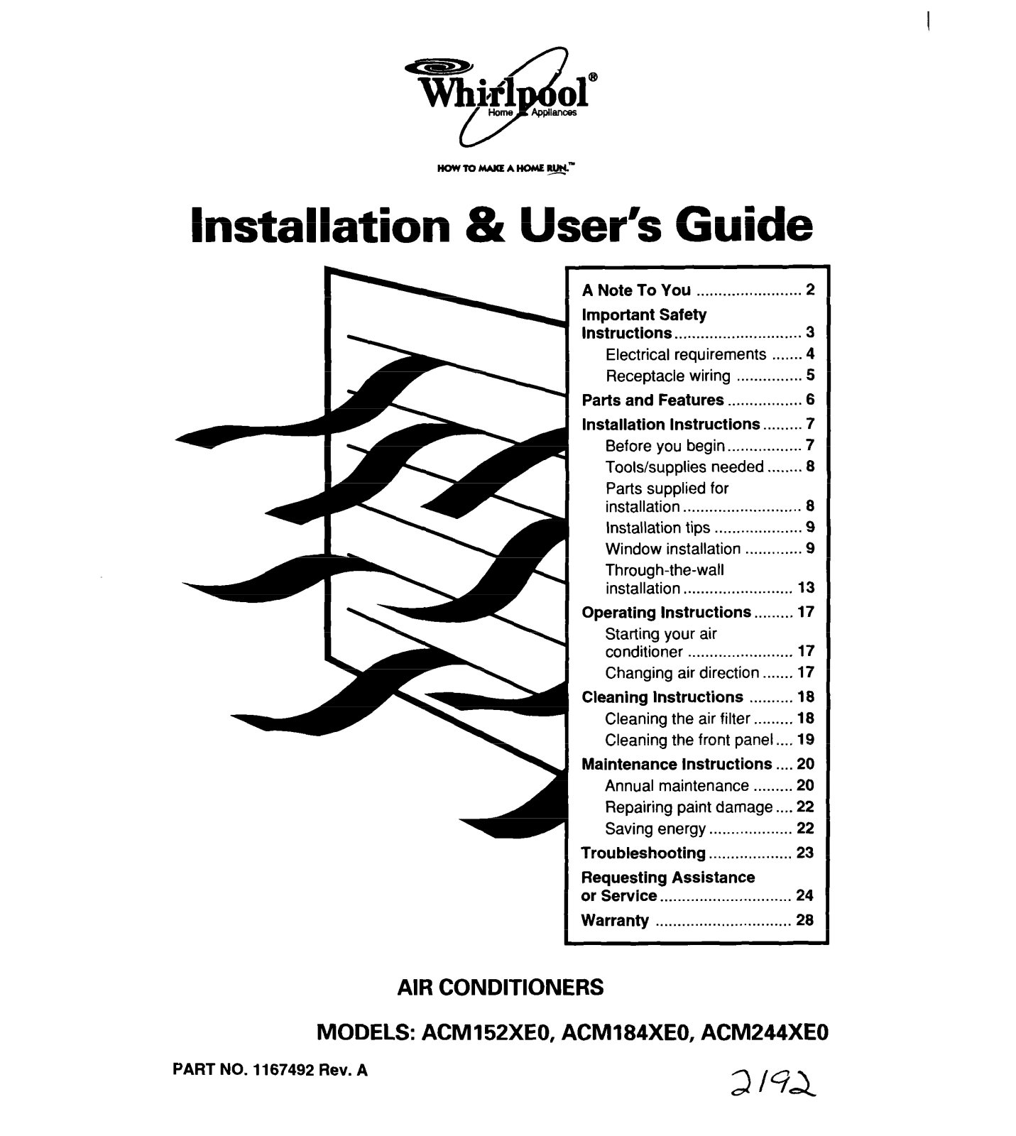 Whirlpool ACM184XE0, ACM244XE0 Installation Instructions