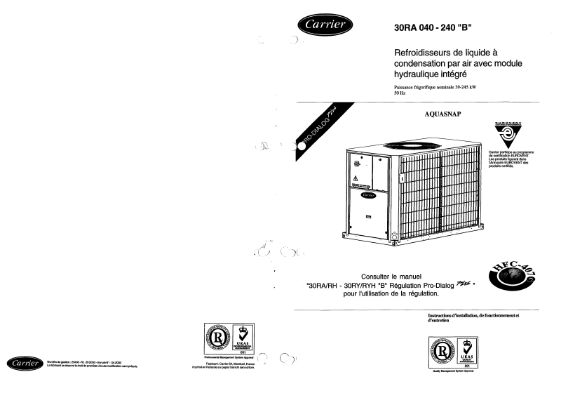 Carrier 30RA 040-240 B User Manual