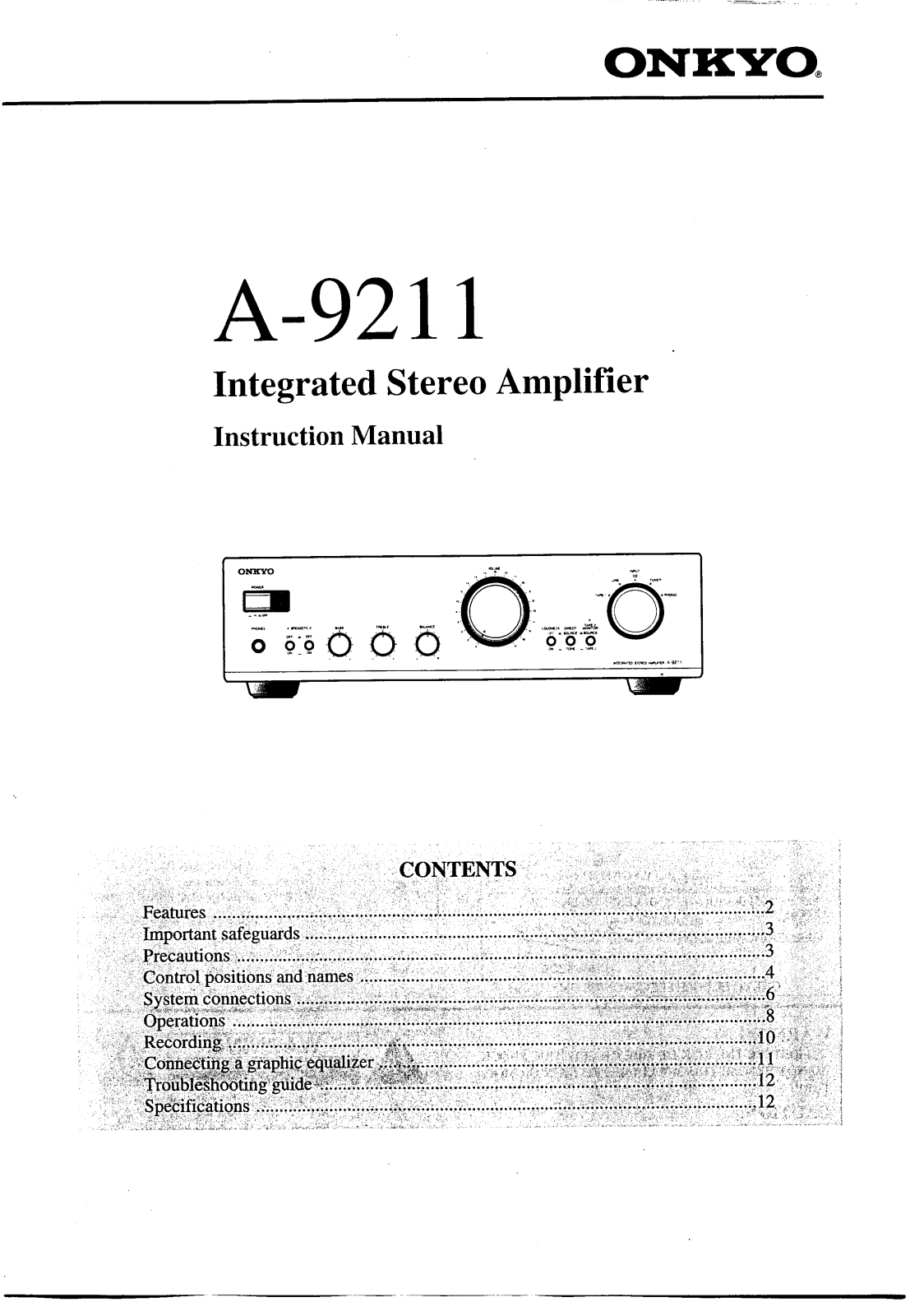 Onkyo A-9211 Owners Manual