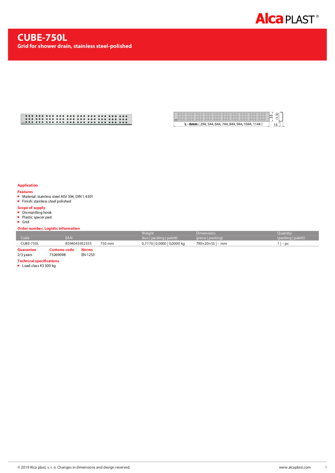 AlcaPlast XPLS1002 Specifications