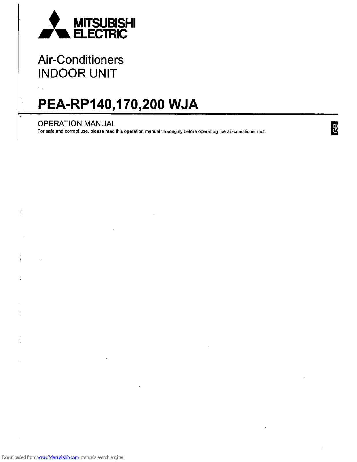 Mitsubishi Electric PEA-RP140, PEA-RP170, PEA-RP200 WJA, PEA-RP140 WJA, PEA-RP170 WJA Operation Manual