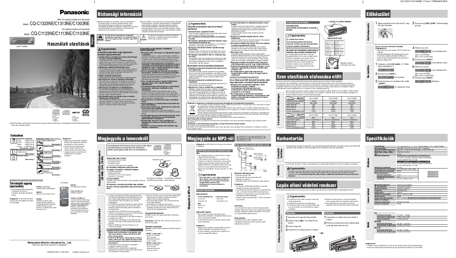 Panasonic CQ-C1103NE, CQ-C1113NE, CQ-C1303NE, CQ-C1323NE, CQ-C1313NE User Manual