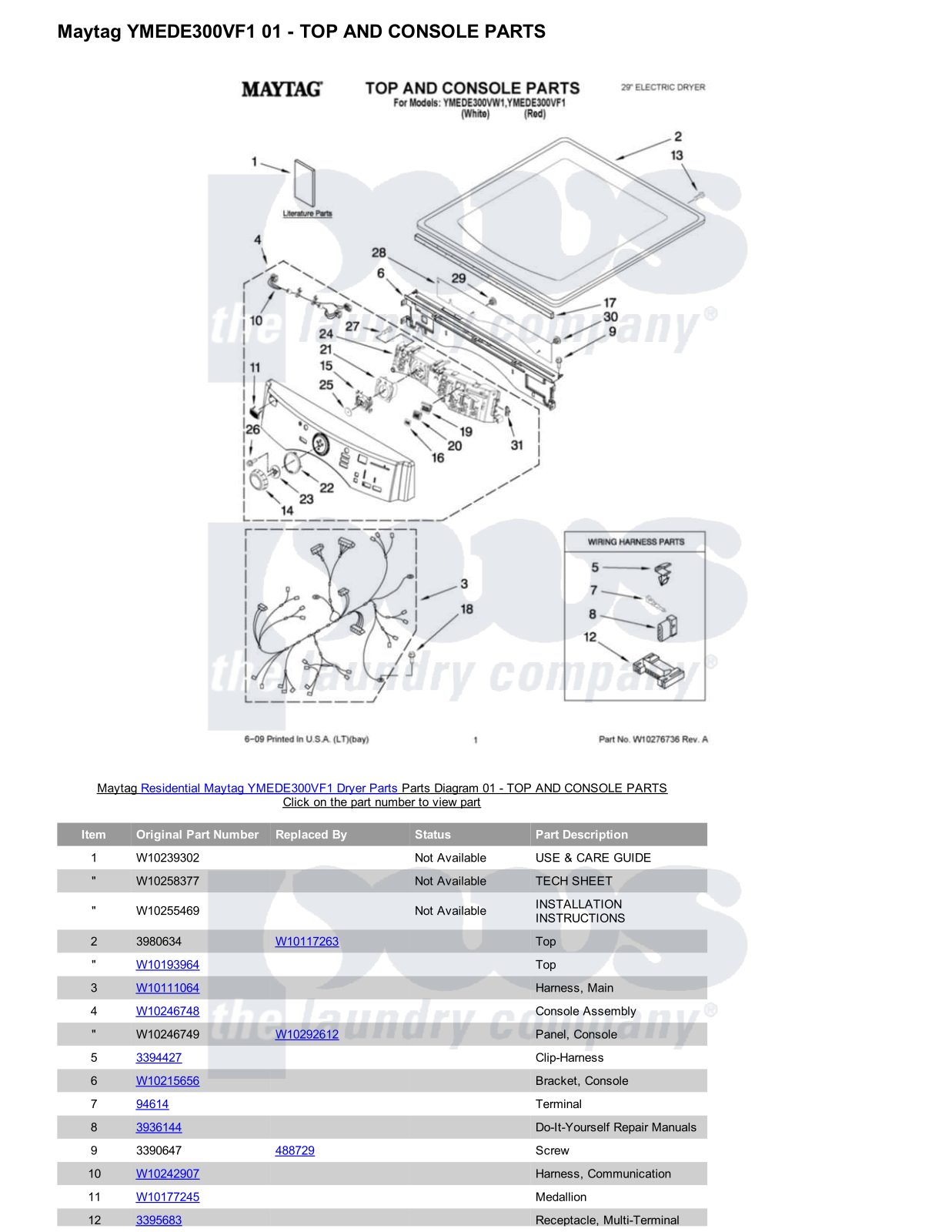 Maytag YMEDE300VF1 Parts Diagram