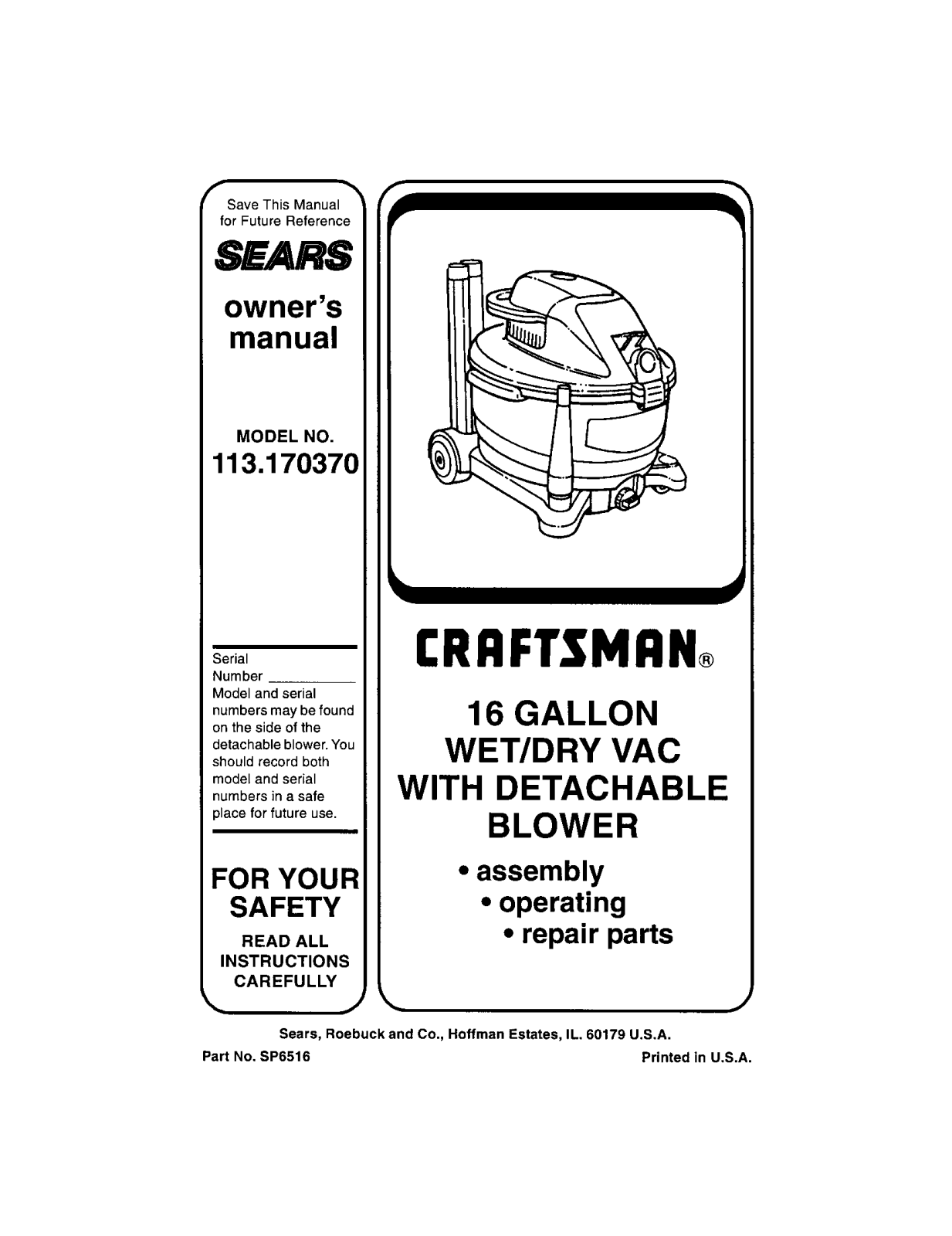 Craftsman 11317099, 113170380 Owner’s Manual