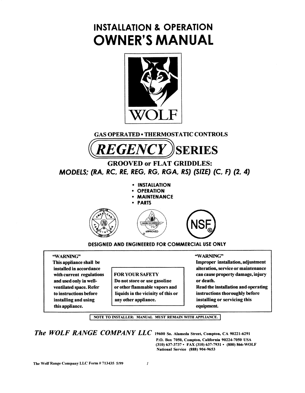 Wolf RA24 Installation  Manual