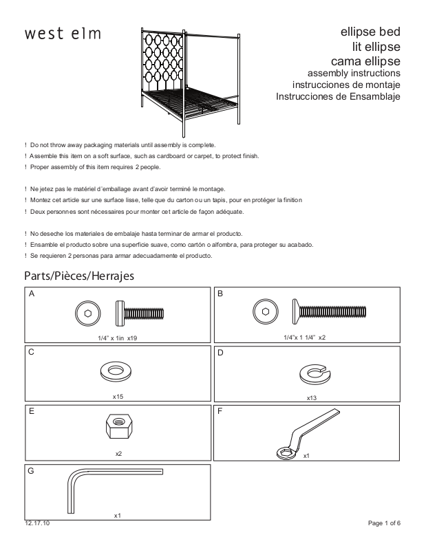 West Elm Ellipse Metal Canopy Bed Assembly Instruction