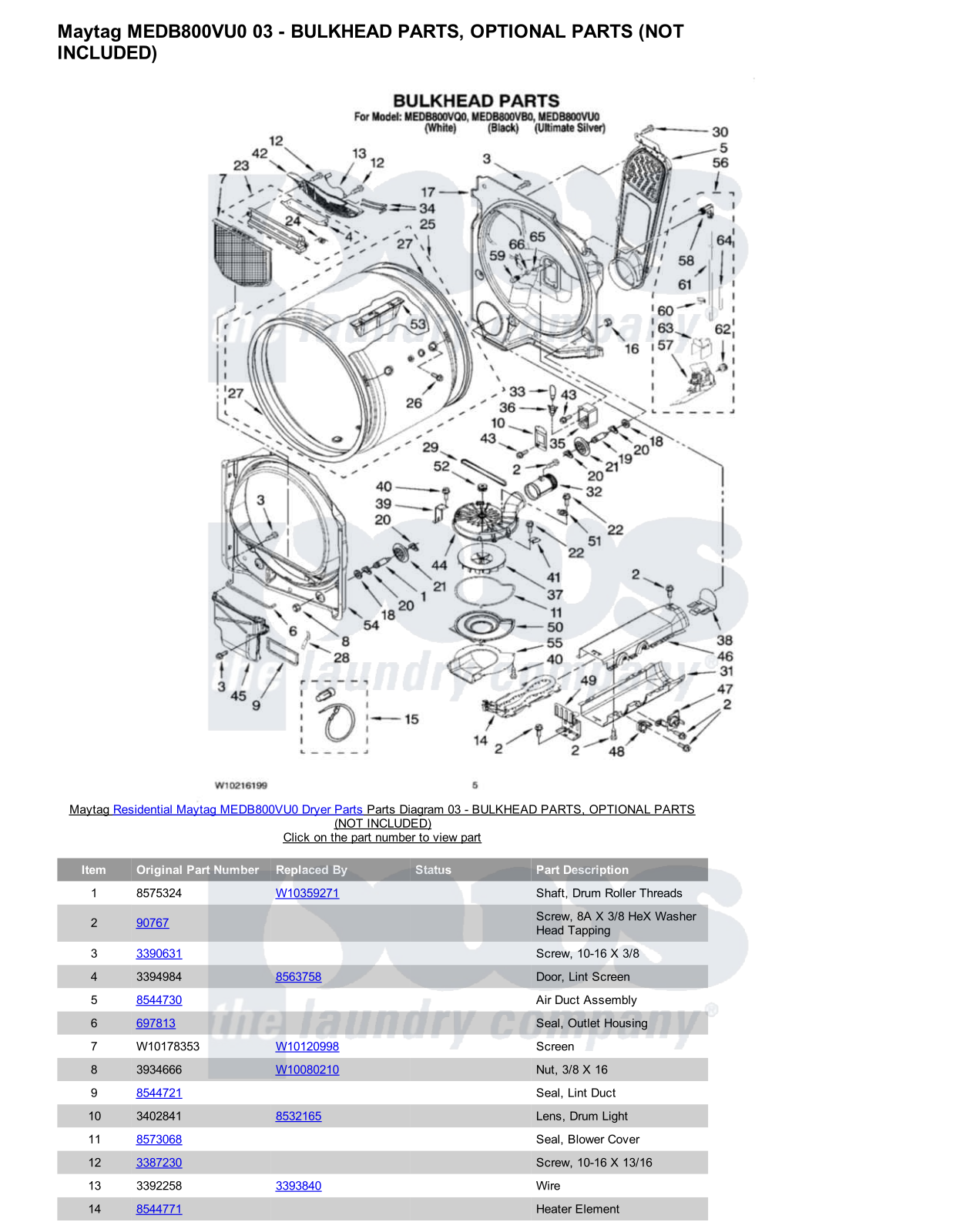 Maytag MEDB800VU0 Parts Diagram