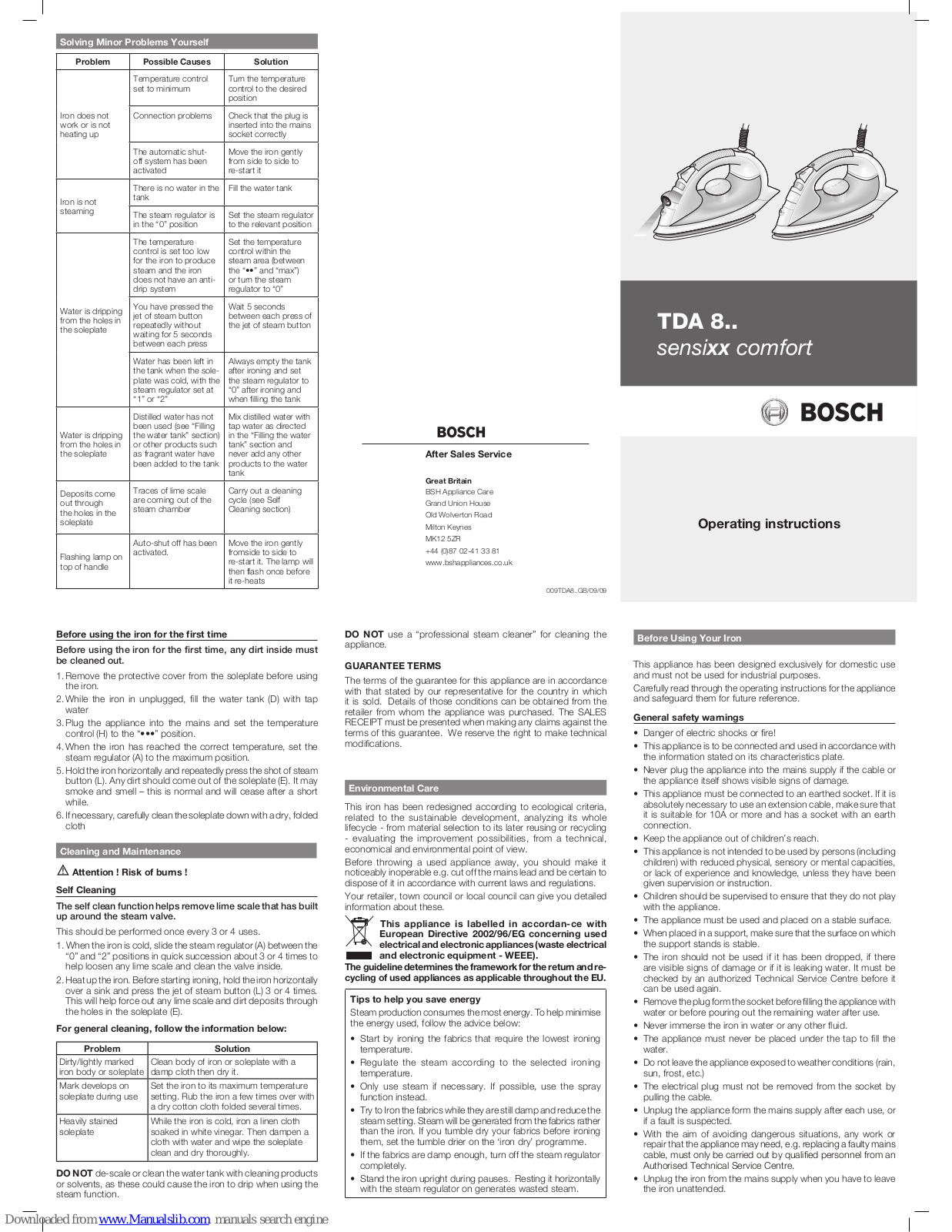 Bosch TDA 8.., sensixx comfort TDA 8 Operating Instructions Manual