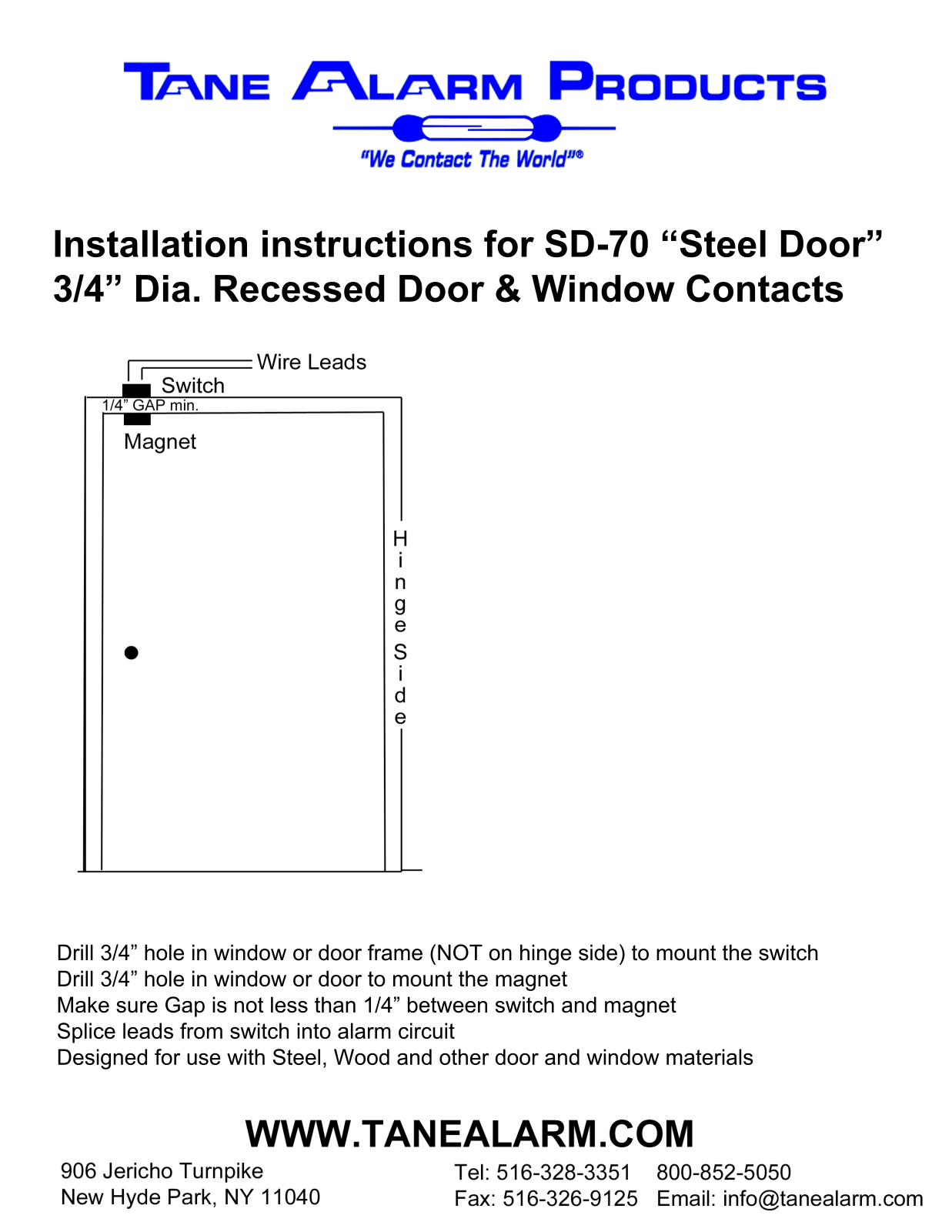 Tane SD-70, SD-70-MAG Installation Instructions - ManualMachine.com