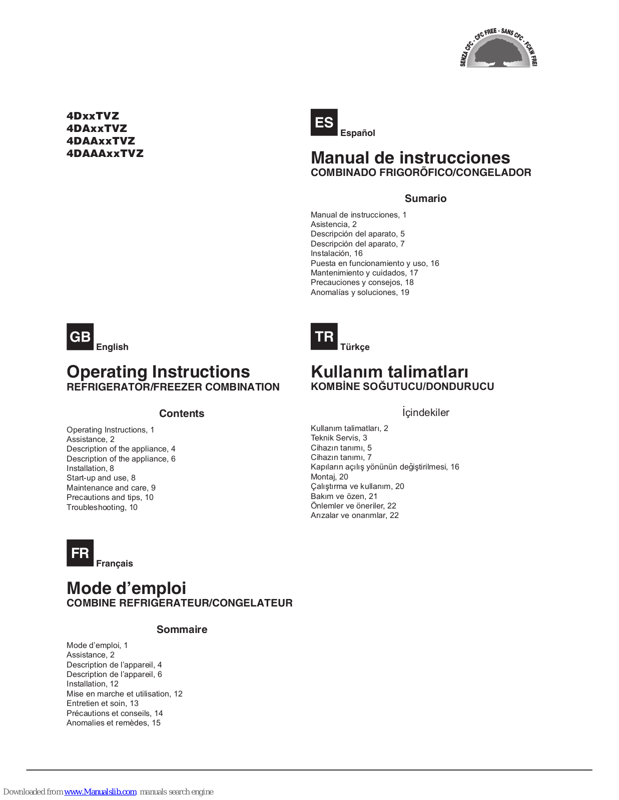 Hotpoint Ariston 4DxxTVZ, 4DAAAxxTVZ, 4DAAxxTVZ, 4DAxxTVZ Operating Instructions Manual