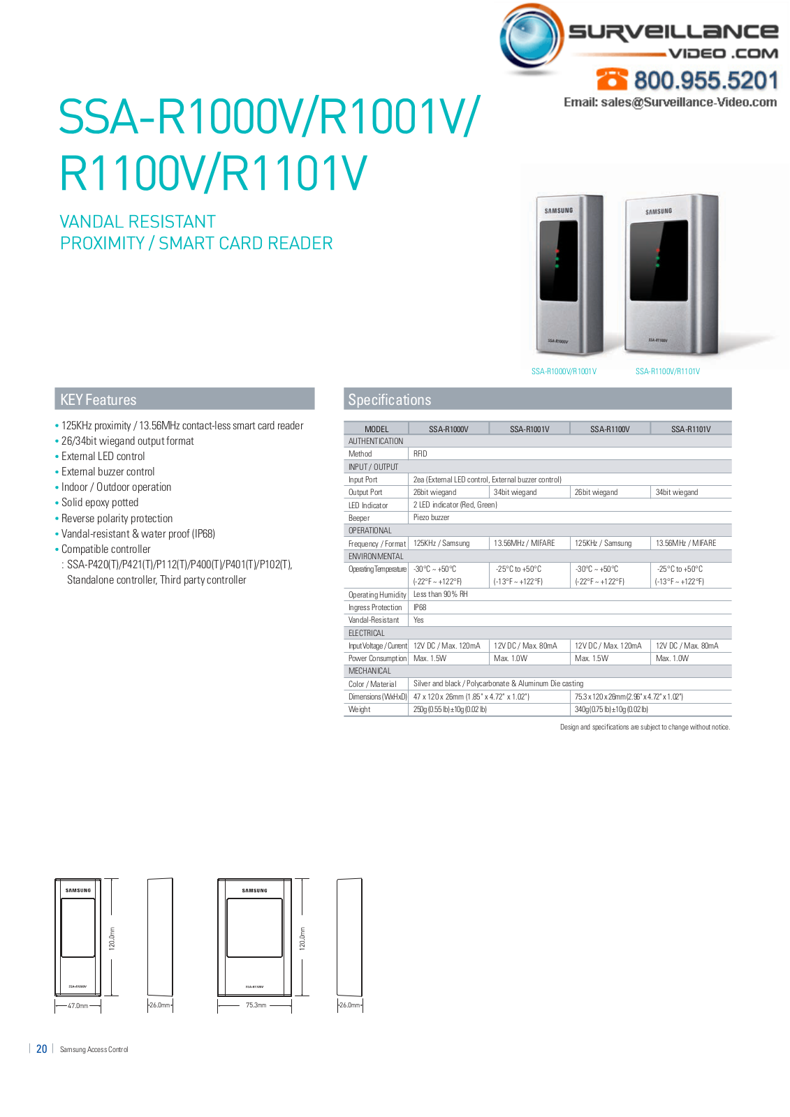 Samsung SSA-R1101V, SSA-R1100V, SSA-R1001V, SSA-R1000V Specsheet