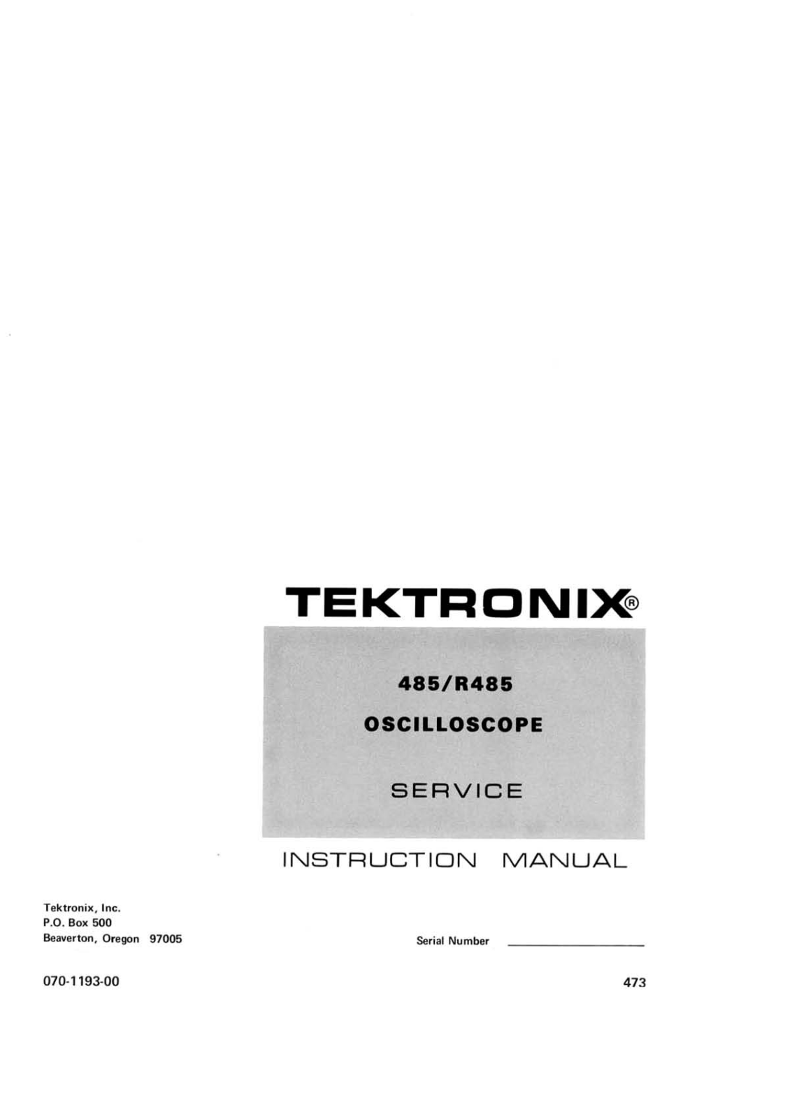 Tektronix R485, 485 Service manual