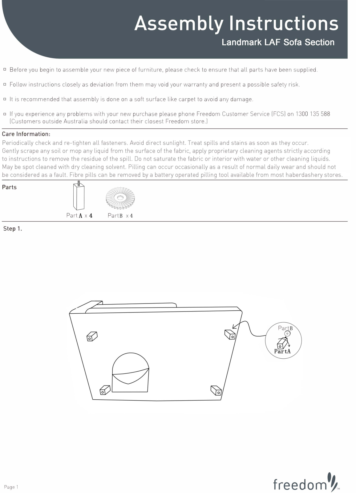 Freedom Landmark LAF Sofa section Assembly Instruction