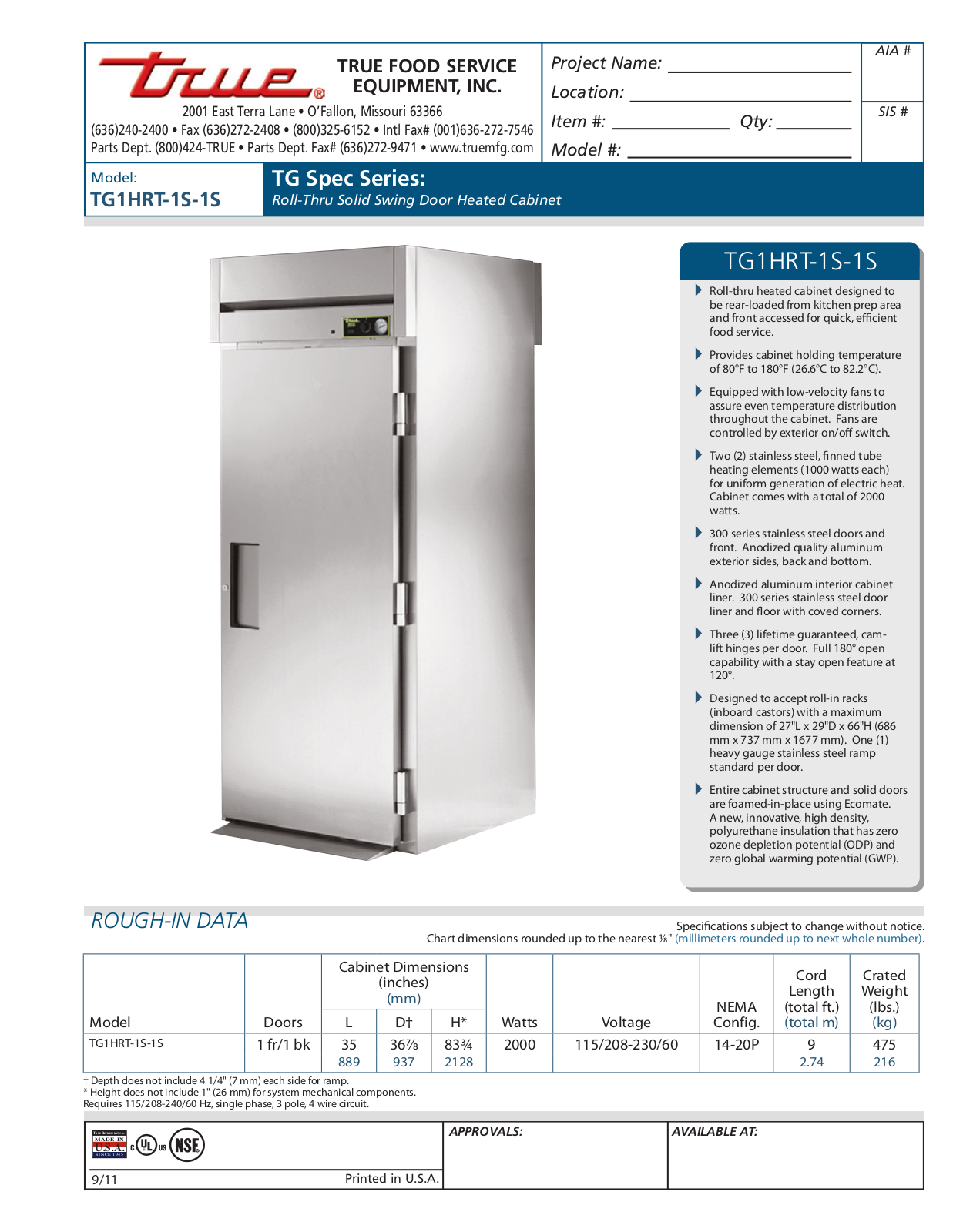 True TG1HRT-1S-1S User Manual