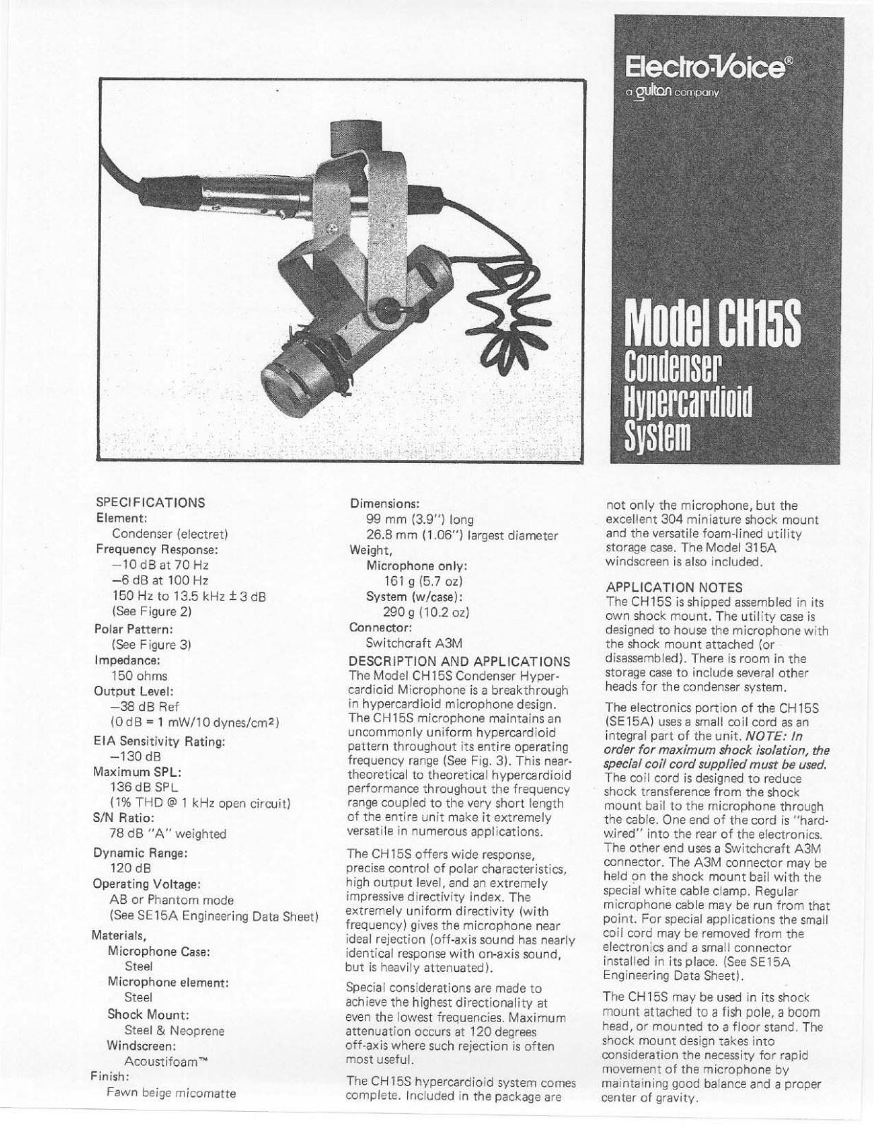 Electro-voice CH15S DATASHEET