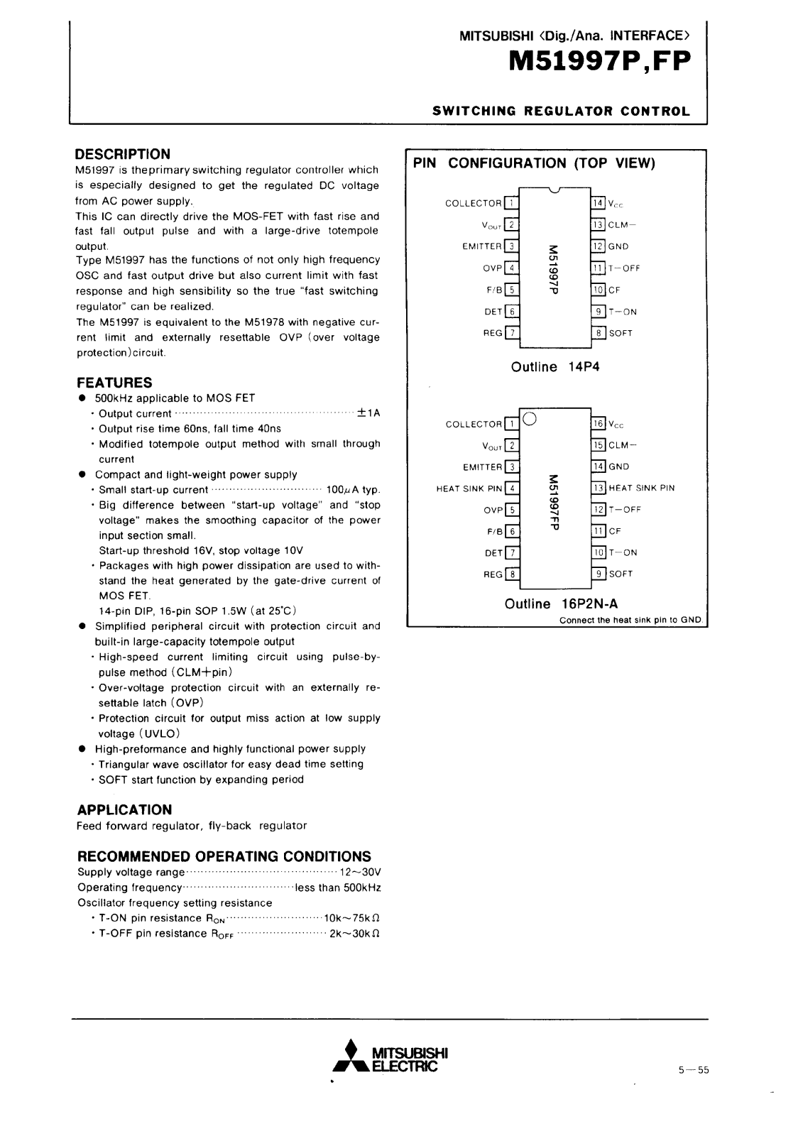 Mitsubishi M51997P, M51997FP Datasheet