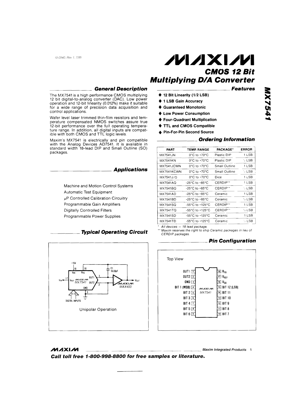 MAXIM MX7541 Technical data