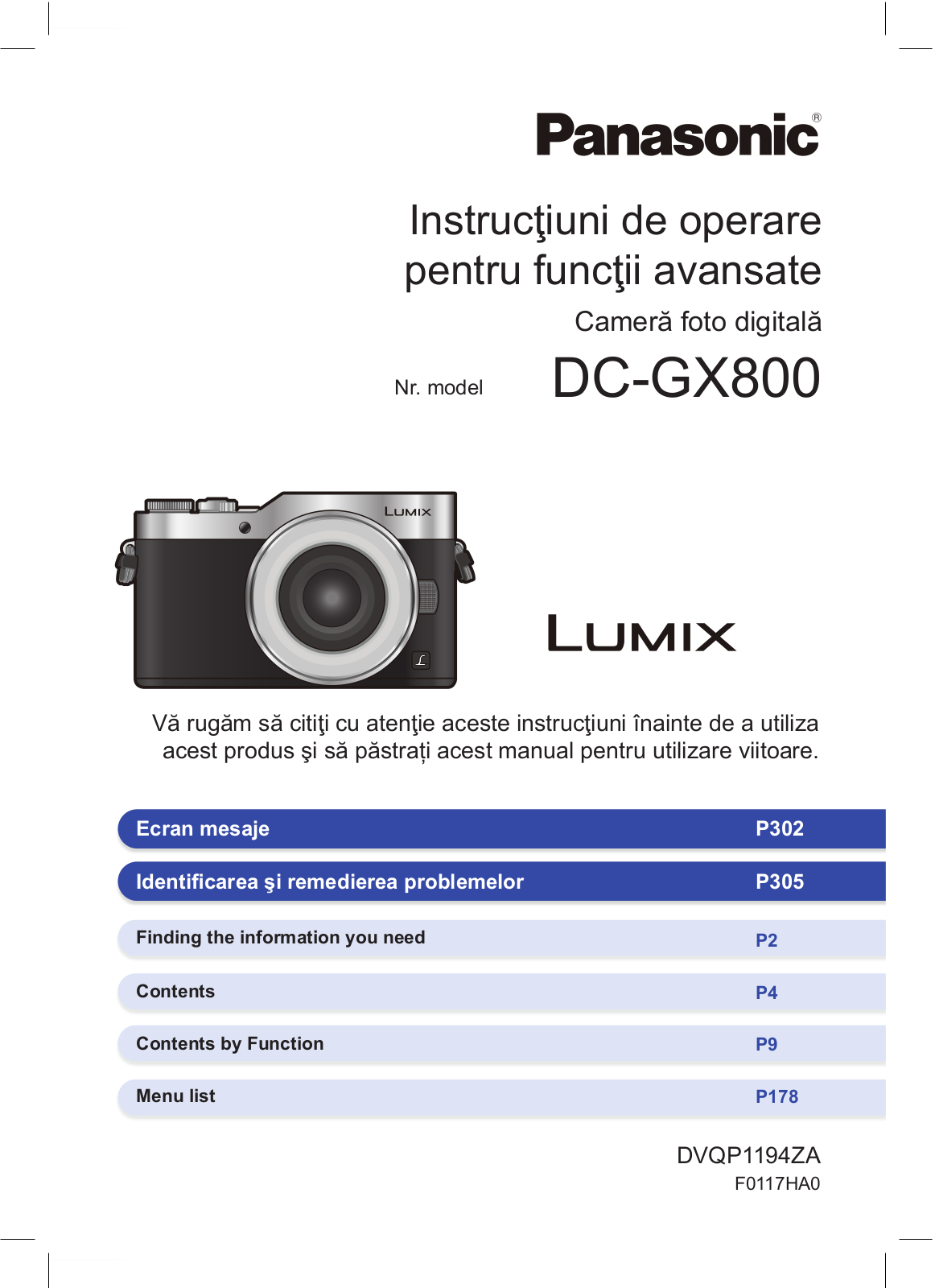 Panasonic DC-GX800 Operating Manual