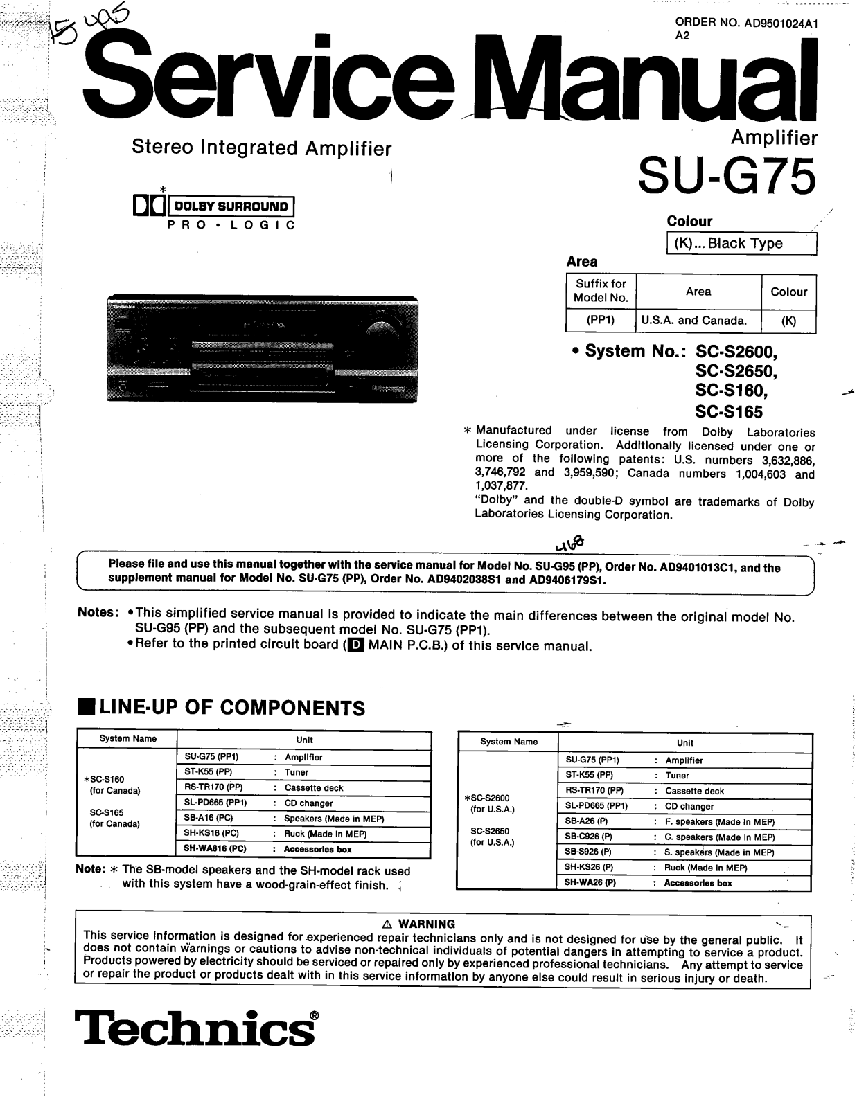 Technics SU-G-75 Service Manual