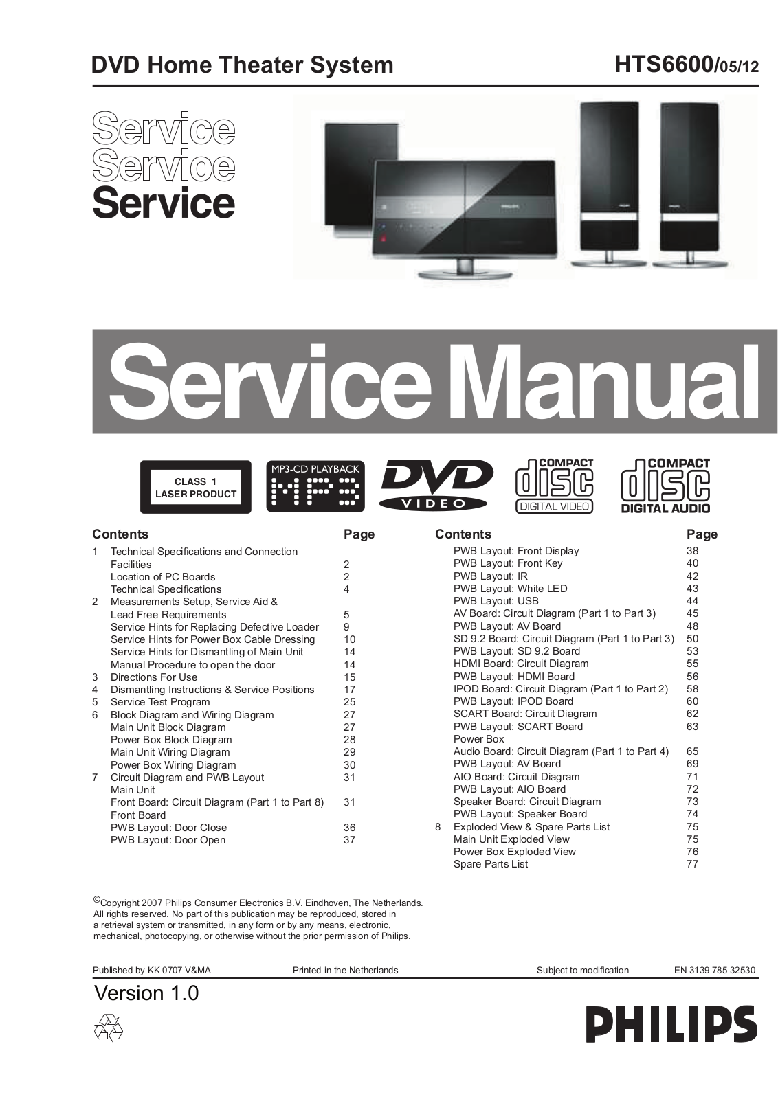 Philips HTS8100-05, HTS8100-12, HTS8100-37, HTS8100-59 Service Manual