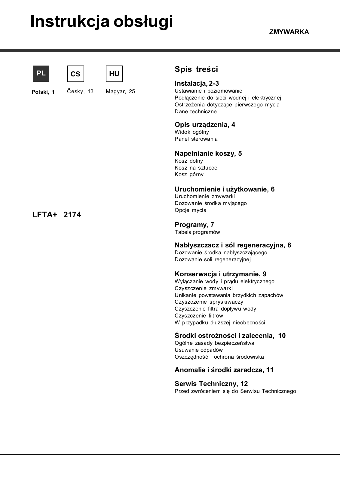 Hotpoint Ariston LFTA 2174 A User Manual