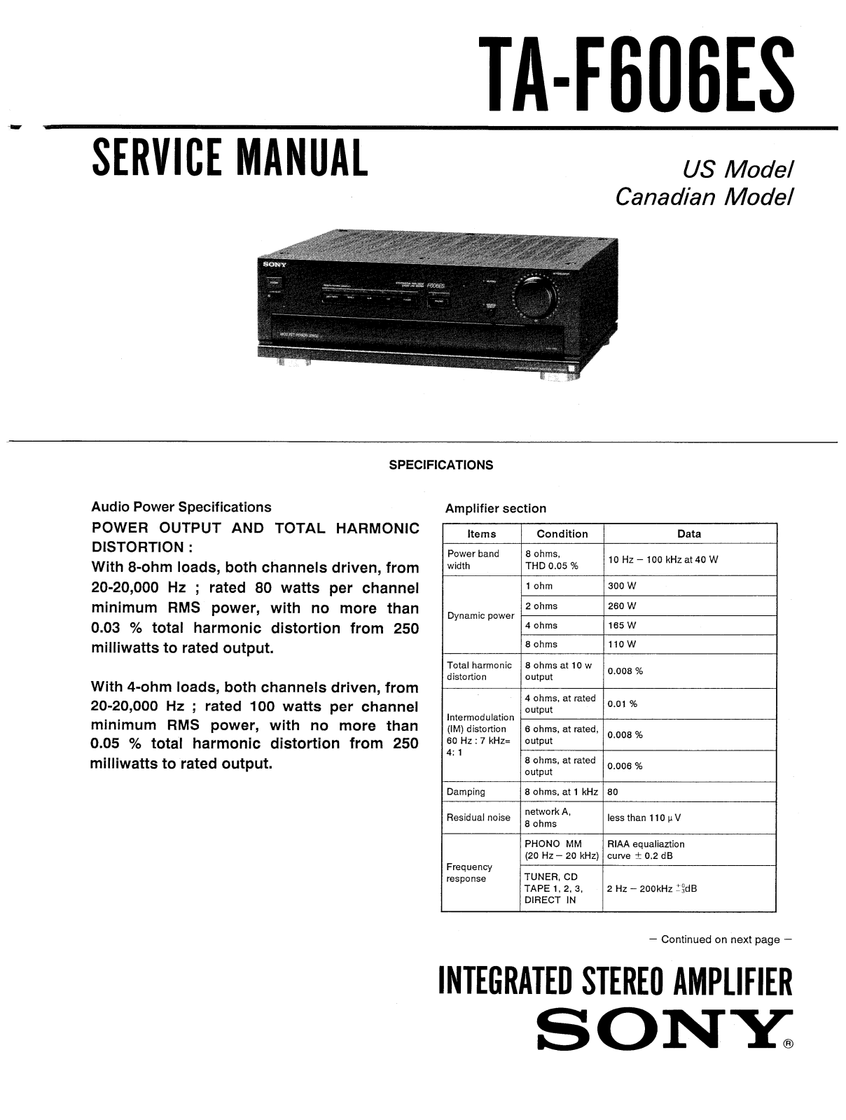 Sony TAF-606-ES Service manual