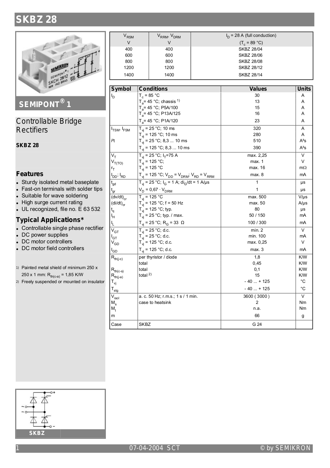 Semikron SKBZ28 Data Sheet