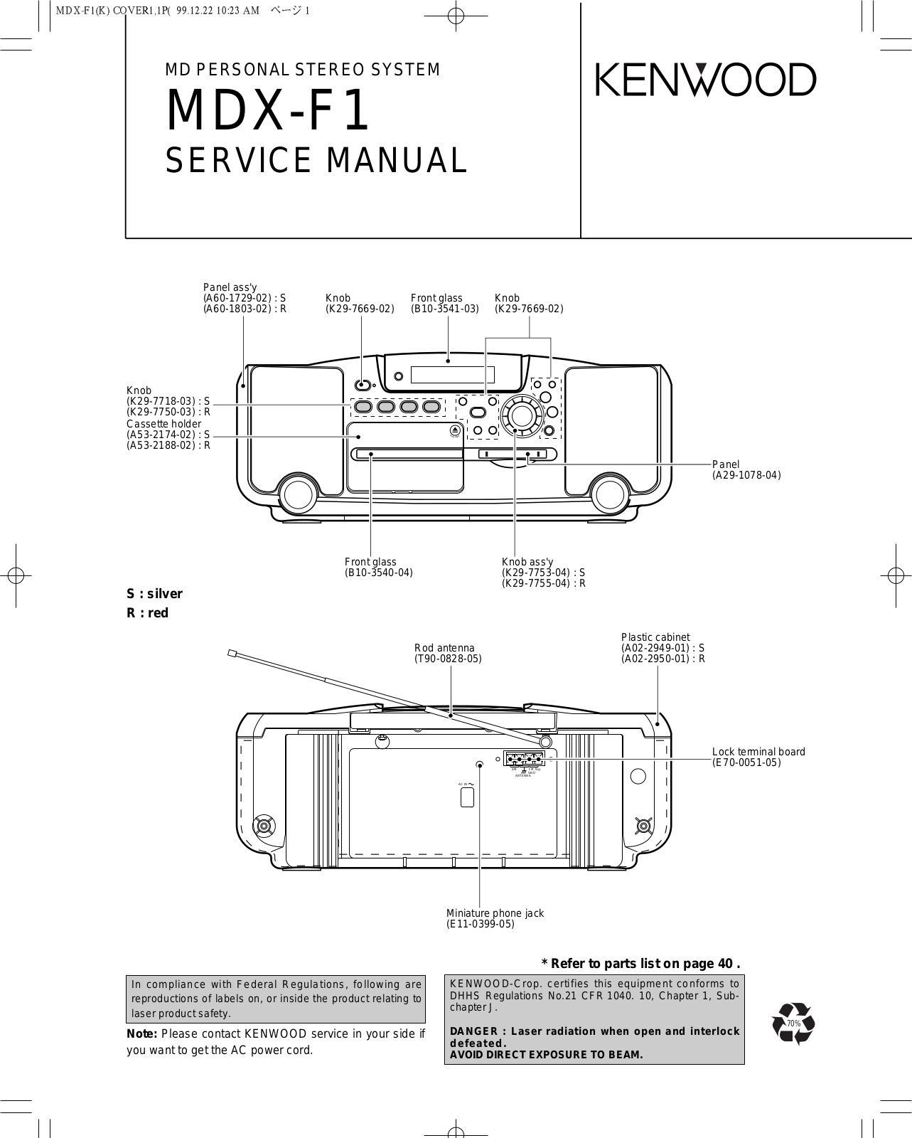 Kenwood MD-XF1 Service Manual