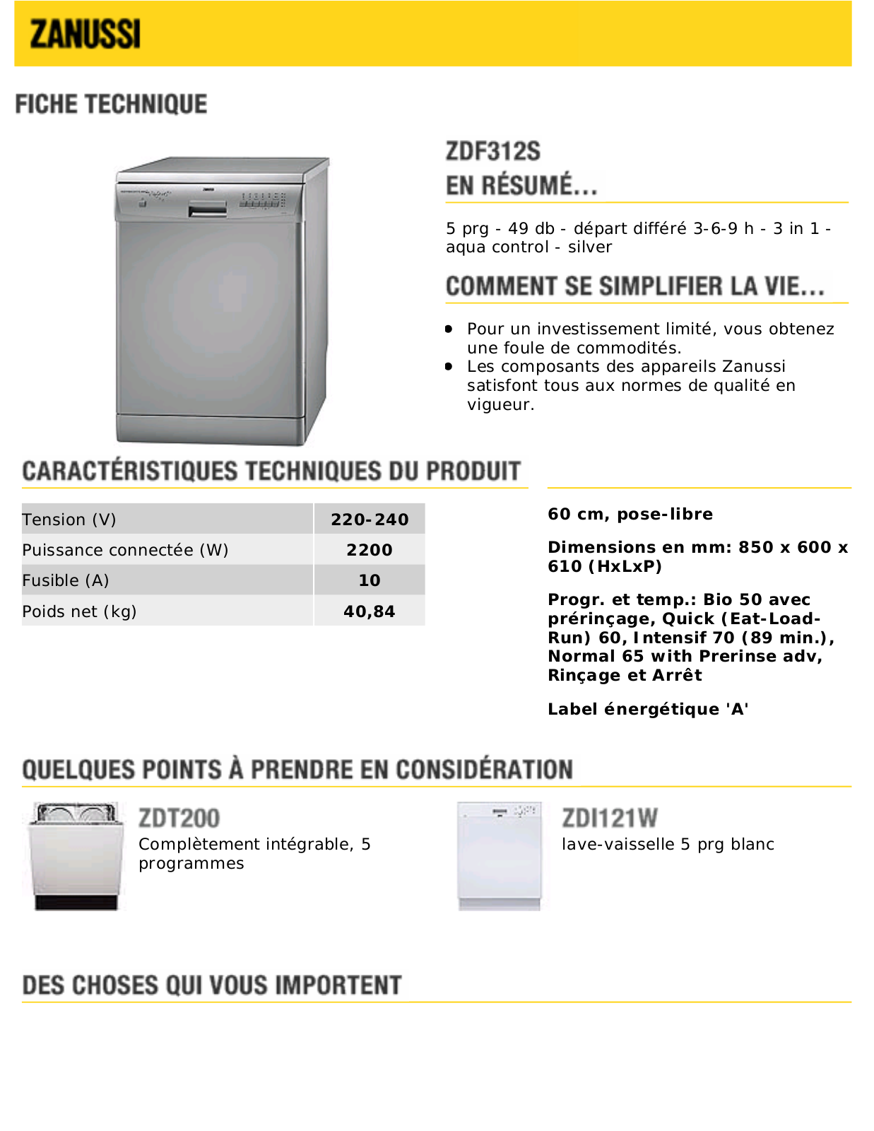 Zanussi ZDF312S BROCHURE