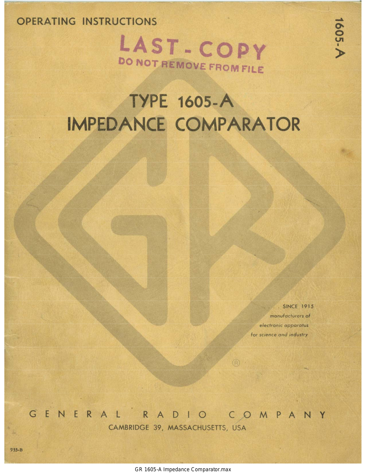 General Radio Company 1605-A Service manual