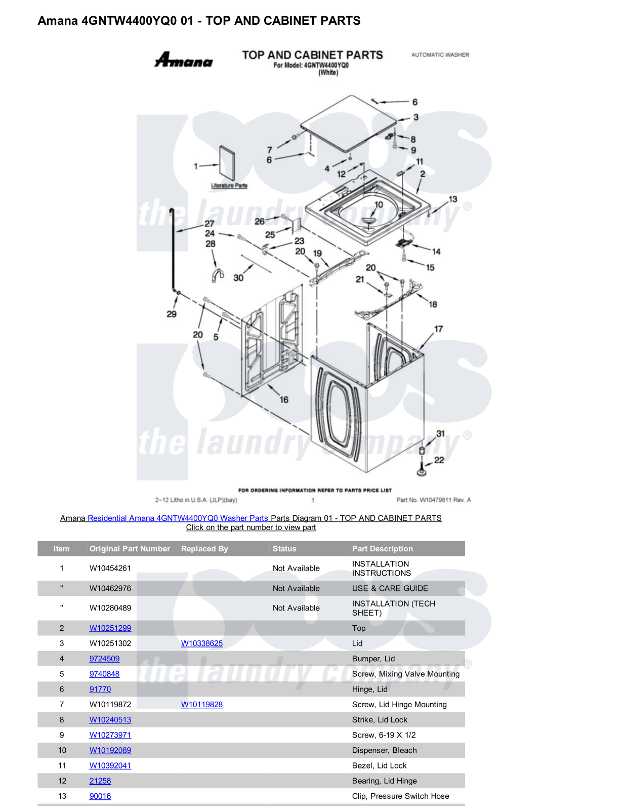 Amana 4GNTW4400YQ0 Parts Diagram