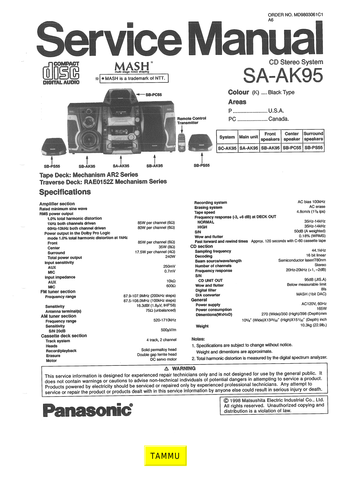 Panasonic SAAK-95 Service manual